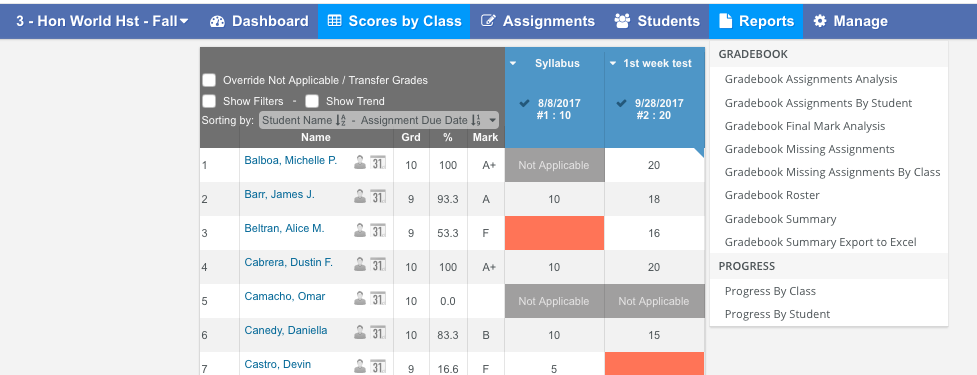 blueharvest gradebook